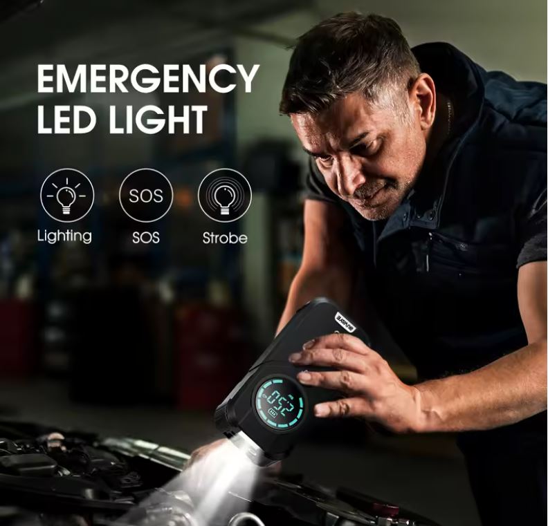 Démarreur de Batterie Voiture Portable / Compresseur – Puissance & Sécurité