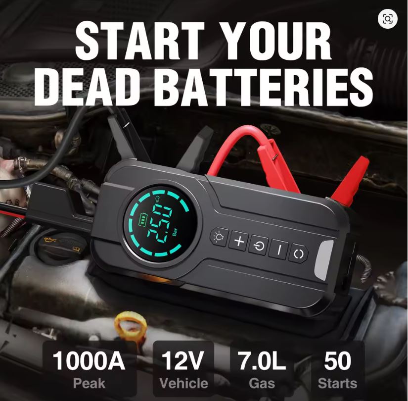 Démarreur de Batterie Voiture Portable / Compresseur – Puissance & Sécurité