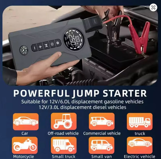 Démarreur de Batterie Voiture Portable / Compresseur – Puissance & Sécurité