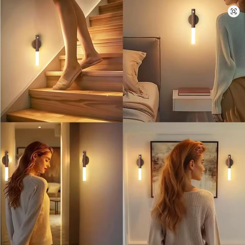 Lampe Murale LED avec Détecteur de Mouvement – Design Bois Moderne