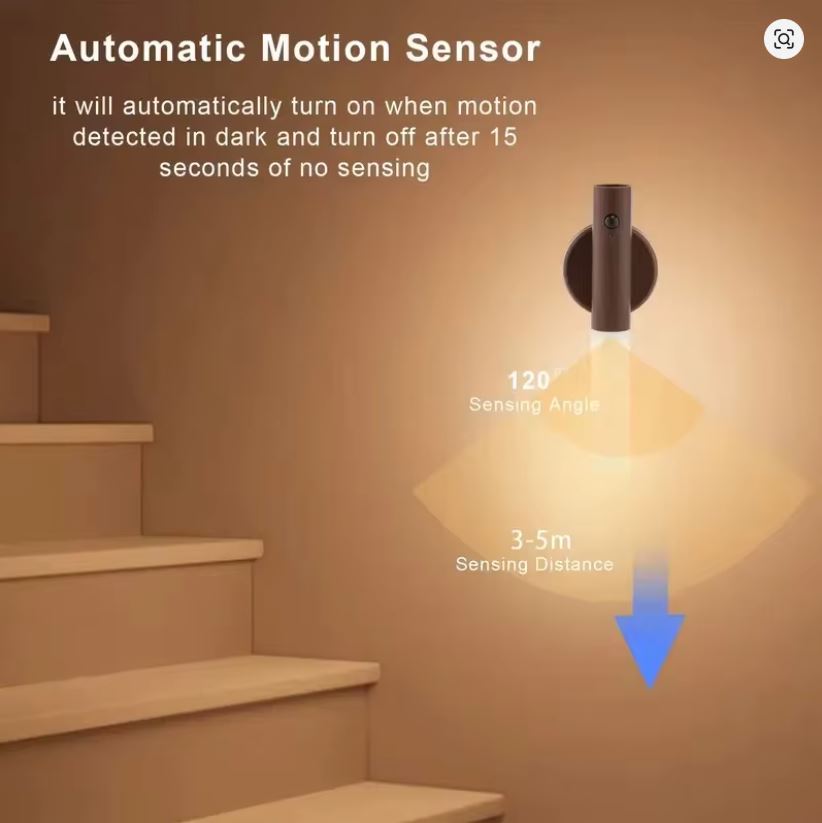 Lampe Murale LED avec Détecteur de Mouvement – Design Bois Moderne