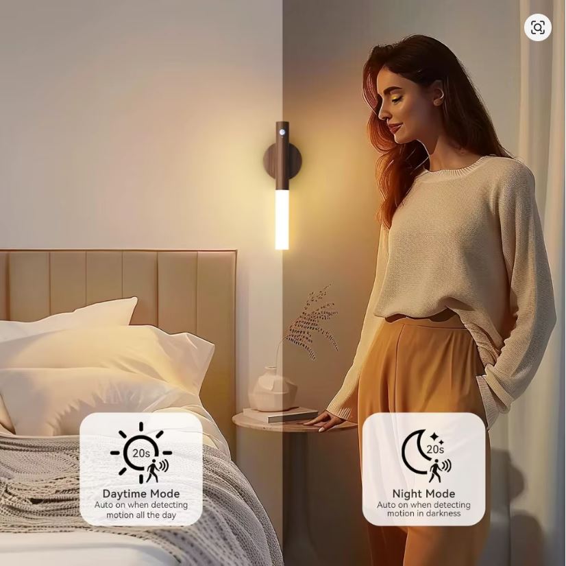 Lampe Murale LED avec Détecteur de Mouvement – Design Bois Moderne