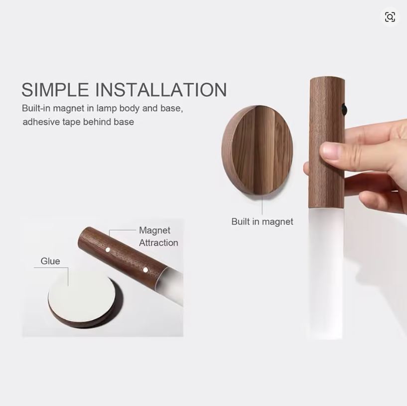 Lampe Murale LED avec Détecteur de Mouvement – Design Bois Moderne