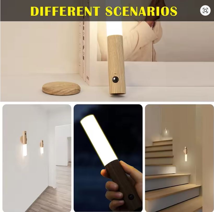 Lampe Murale LED avec Détecteur de Mouvement – Design Bois Moderne