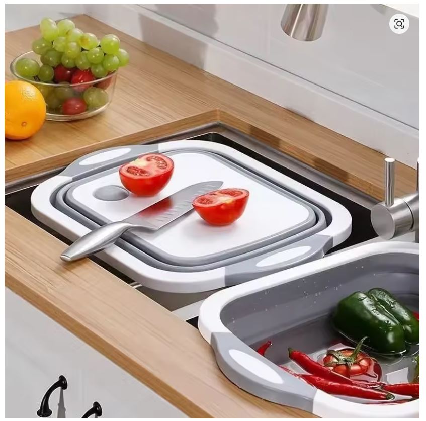 Planche à Découper 3 en 1 Pliable avec Bac Intégré