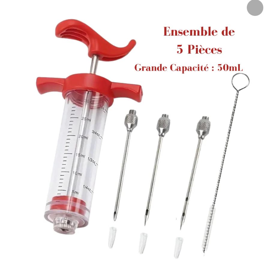 Kit Complet 5 pièces Injecteur de Marinade Grande Capacité 50 mL en Acier Inoxydable