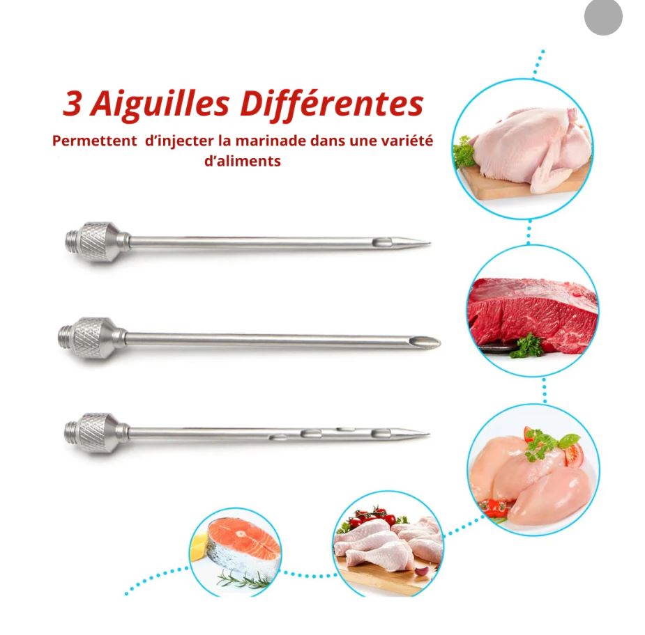 Kit Complet 5 pièces Injecteur de Marinade Grande Capacité 50 mL en Acier Inoxydable
