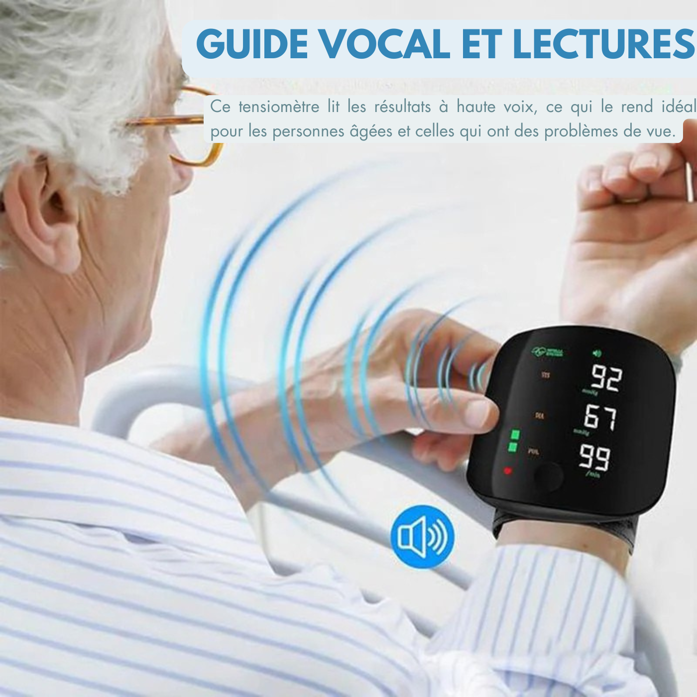 Tensiomètre au poignet numérique voix fréquence cardiaque tensiomètre LED écran numérique Rechargeable maison médicale