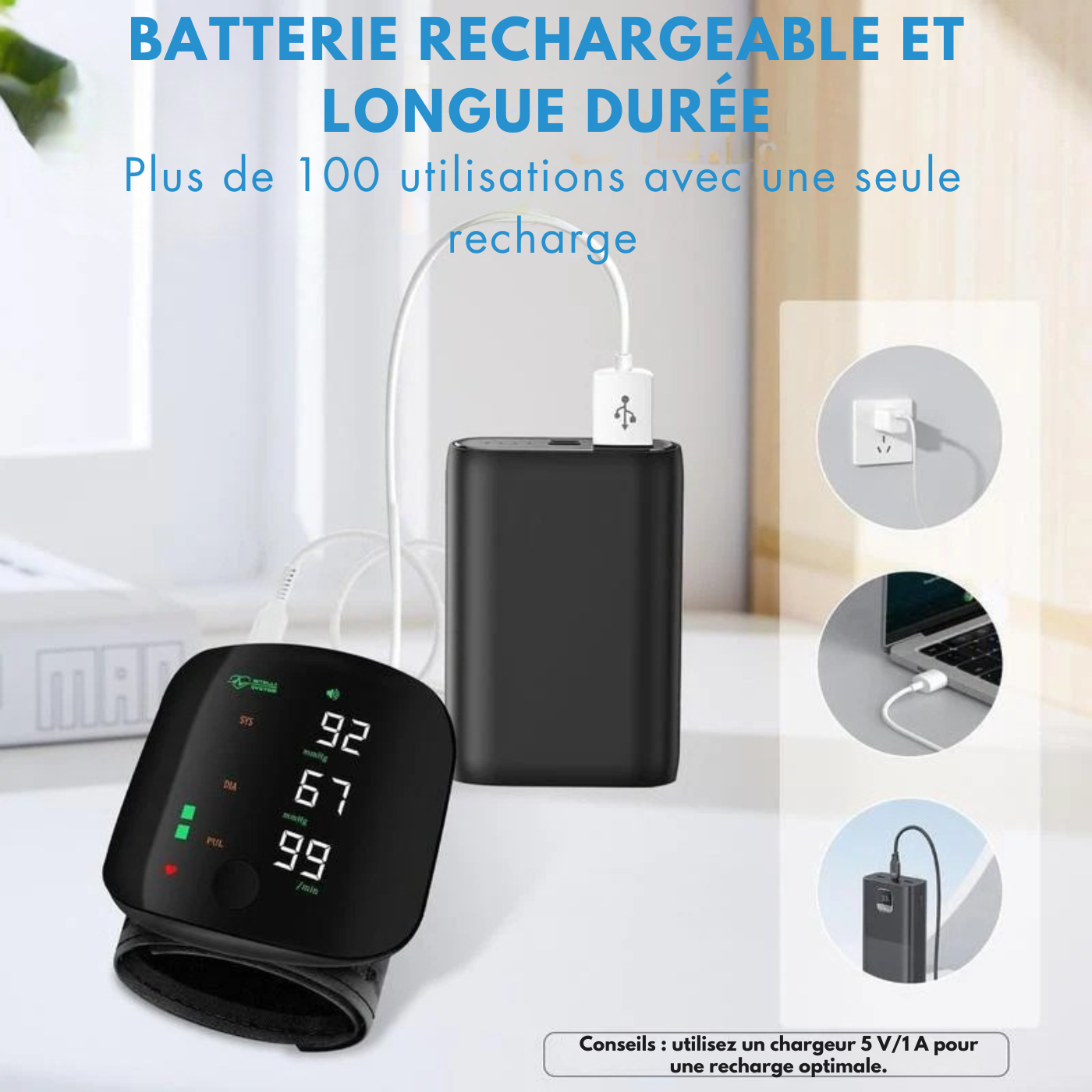 Tensiomètre au poignet numérique voix fréquence cardiaque tensiomètre LED écran numérique Rechargeable maison médicale